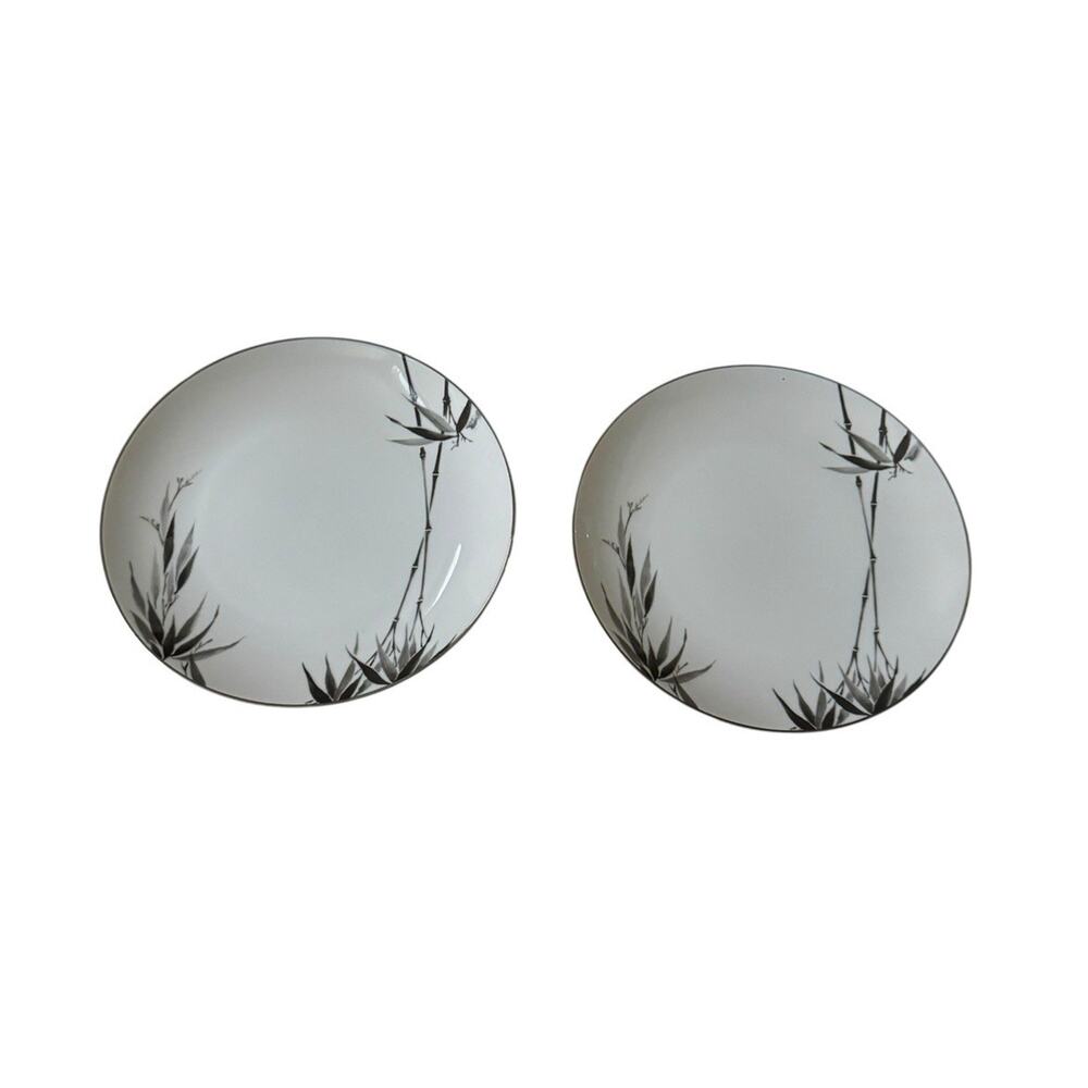 VTG‎ Sango Black Bamboo Japan Salad Plates (2) #6518 Discontinued Brunch 1980’s